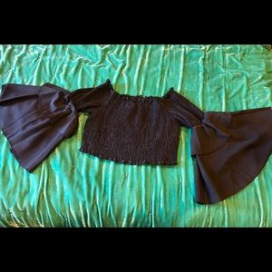 Black Crop Top with Bell Sleeves